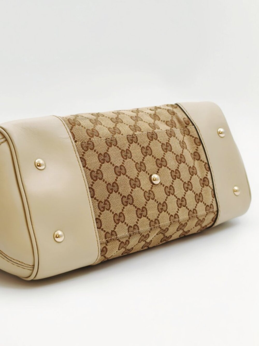 Gucci GG Monogram Canvas Web Stripe Bow Tote Shoulder Bag - Picture 8 of 15